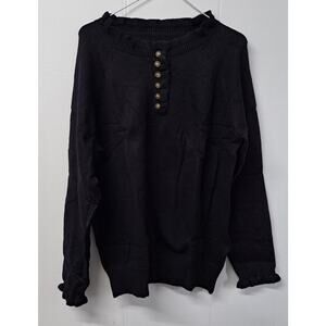 Women's Sweater Casual‎ Long Sleeve Button Down Crew Neck Black XXL